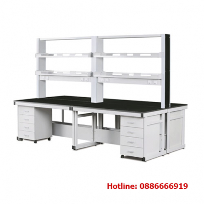 Bàn thí nghiệm trung tâm dài 2400mm, mặt bàn phenolic