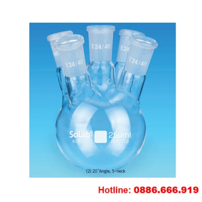 Bình cầu 5000ml 5 cổ nhám, trung tâm 34/35, nhánh 24/29, Scilab Korea