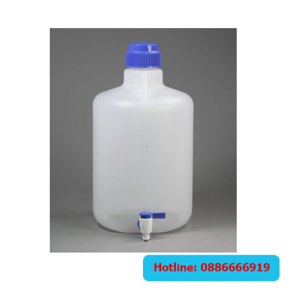 Bình nhựa 10L chứa nước cất, HDPE, có vòi xả