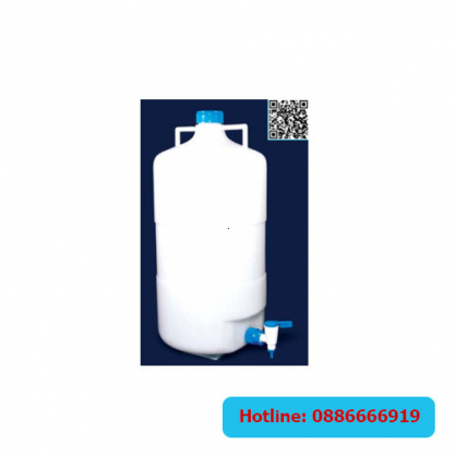 Bình nhựa đựng nước cất, PP, 20L, có vòi xả, ISOLAB