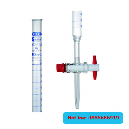 Buret thủy tinh 25ml AS-class, khóa nhựa PTFE