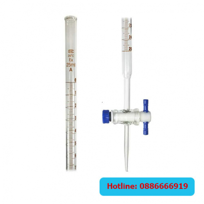 Buret thủy tinh 25ml, class-A, khóa PTFE