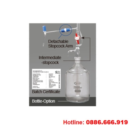 Buret tự động thủy tinh 50ml, USP, AS-class, Glassco 118.246.03