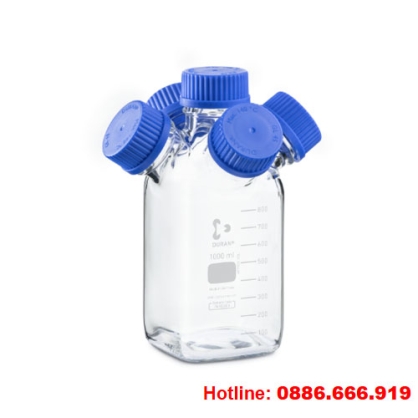 DURAN® GL 45 Hydra HPLC Purging Bottle, square, clear, with 4 GL 45 side necks, 1000 mL