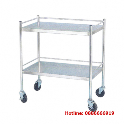 Xe đẩy dụng cụ thí nghiệm inox 2 tầng